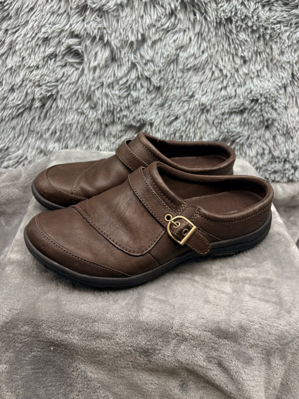Merrell Clogs Womens 9 Dassie Buckle Coffee Brown Slip On Performance Leather